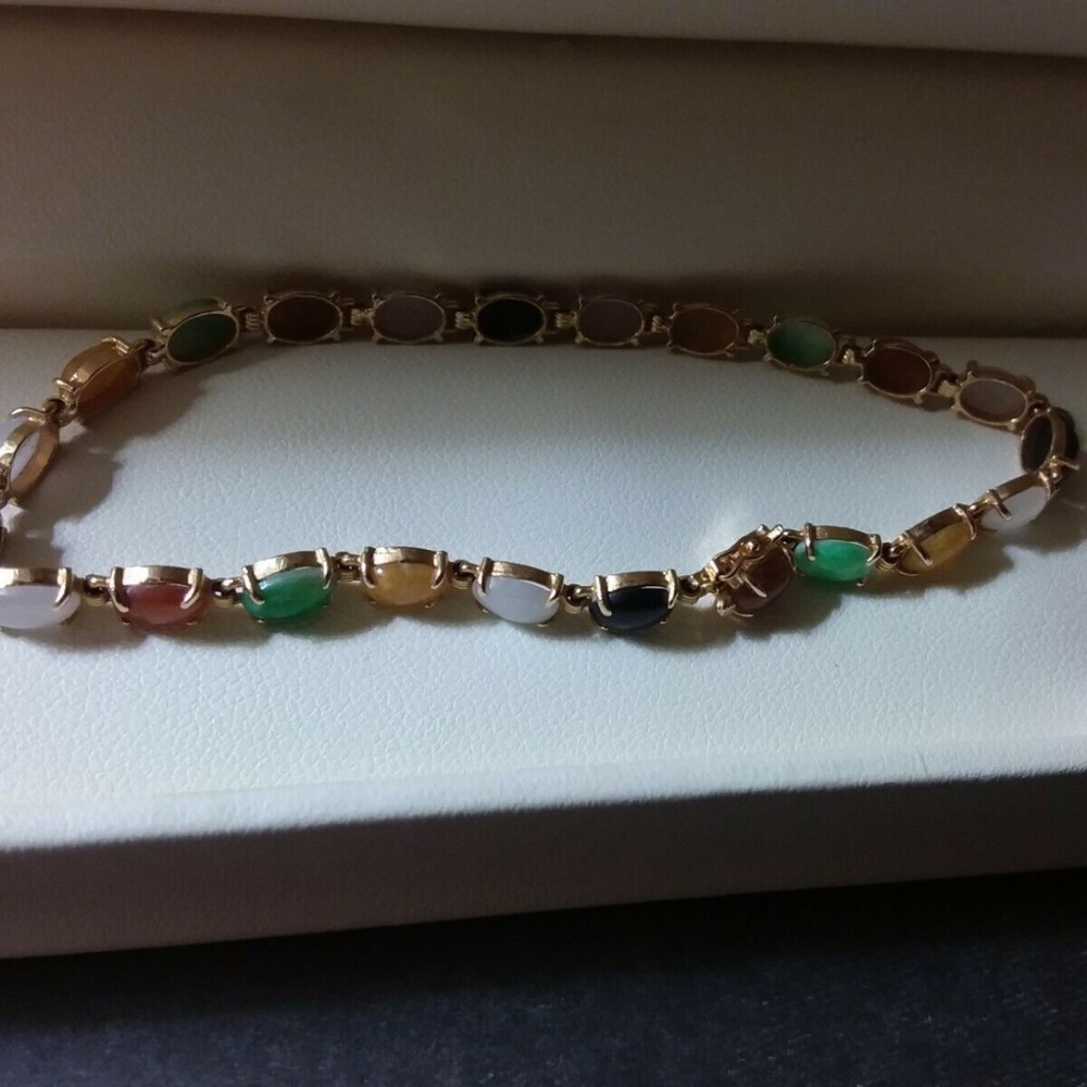 EUC Vintage 14K Yellow Gold Multi-Color JADE Bracelet